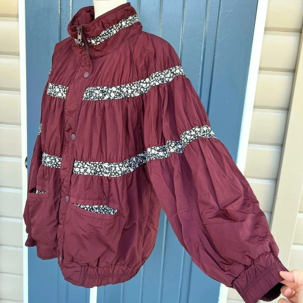 Free People On My Mind Bomber Jacket Women Size L  Mulberry